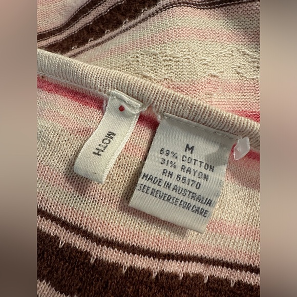 Anthropologie MOTH Sweater Keyhole Button Bell Sleeve Pink Ivory Brown Knit - Picture 7 of 8